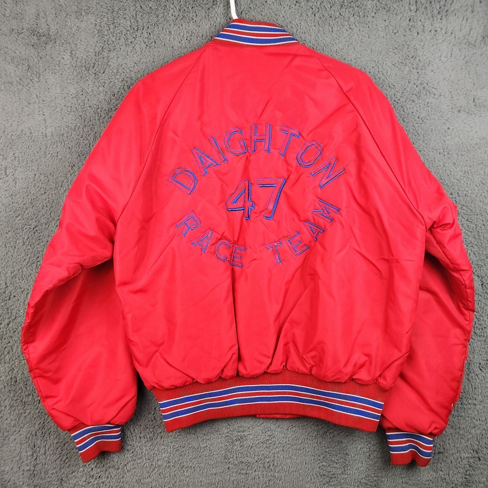 VTG Satin Daighton Race Team Bomber Jacket Medium Quilted Snap Button Front USA